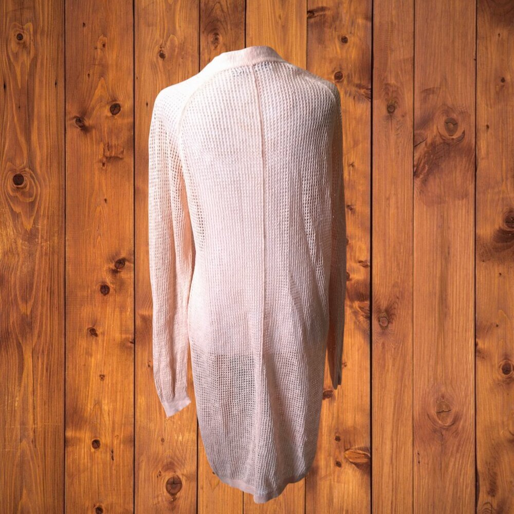 in Cashmere Linen Blend Open Knit Longline Open Front Cardigan Size Large Beachy - Picture 6 of 8
